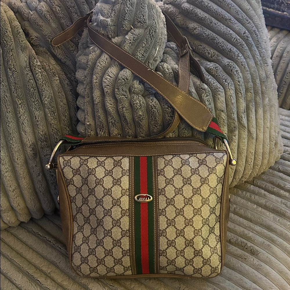 Gucci Vintage Monogram Crossbody Bag Sherry Web Stripe GG Supreme Coated Canvas - Picture 3 of 17